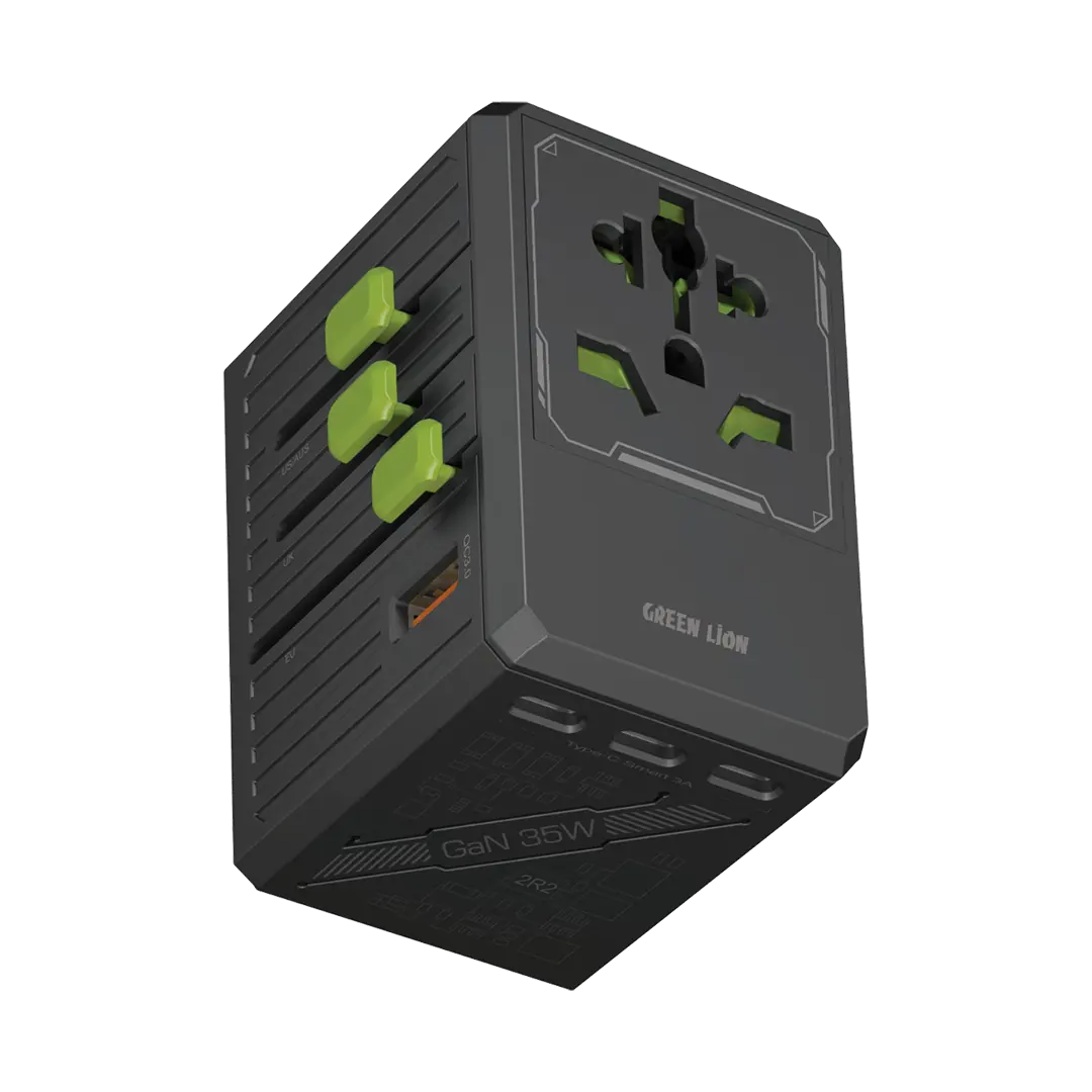 Green Lion Gan Adapter 35w 6 in 1 2 in 2 Cable Black