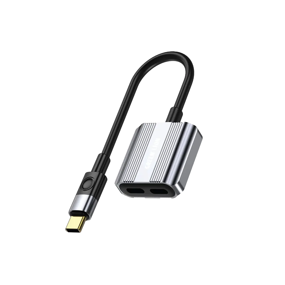 Green Lion 2 in 1 Splitter Adapter Type C to Dual Type C Gray
