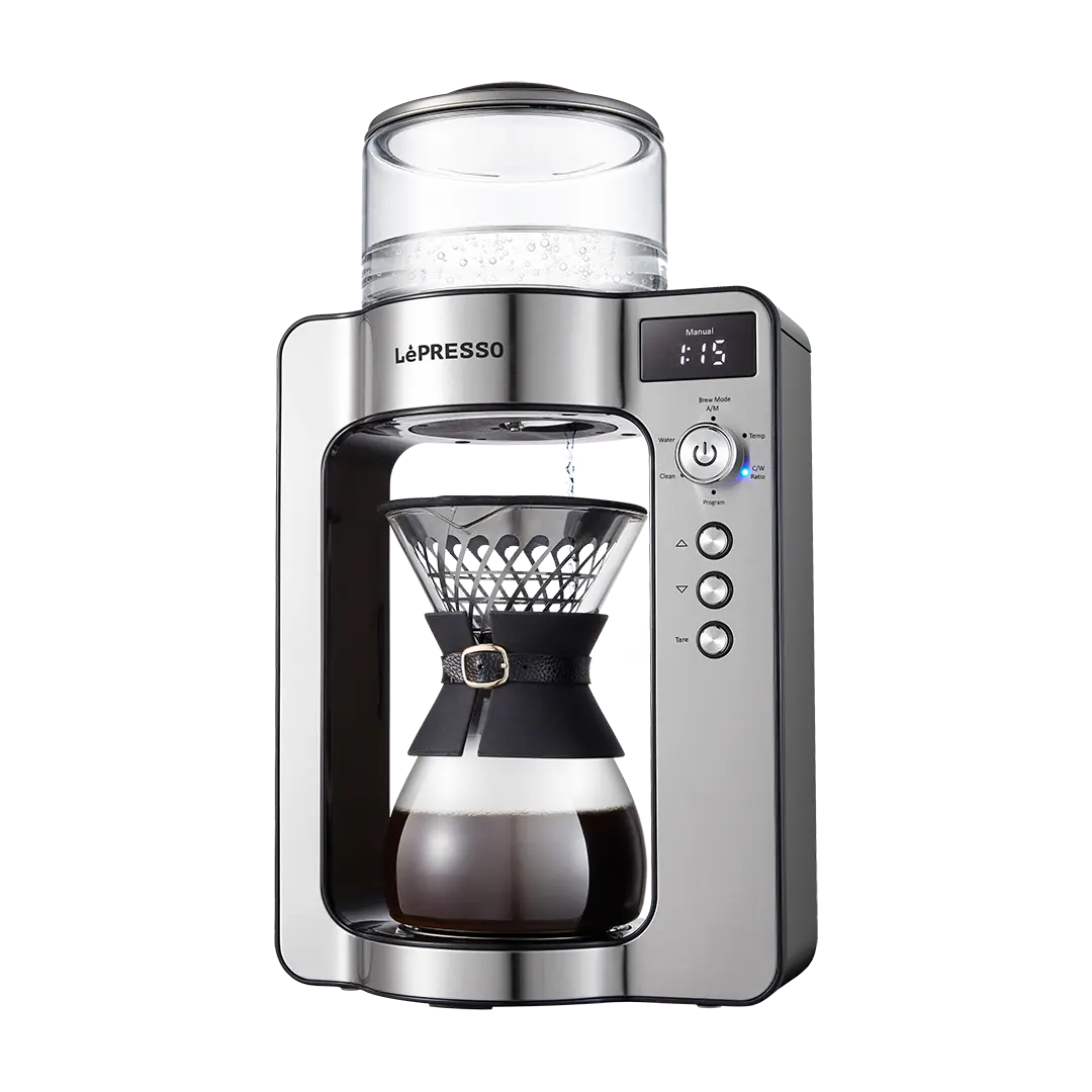 LePresso Artisan Brew Automatic Pour Over Brewing with Rotating Drip Customized Settings Silver