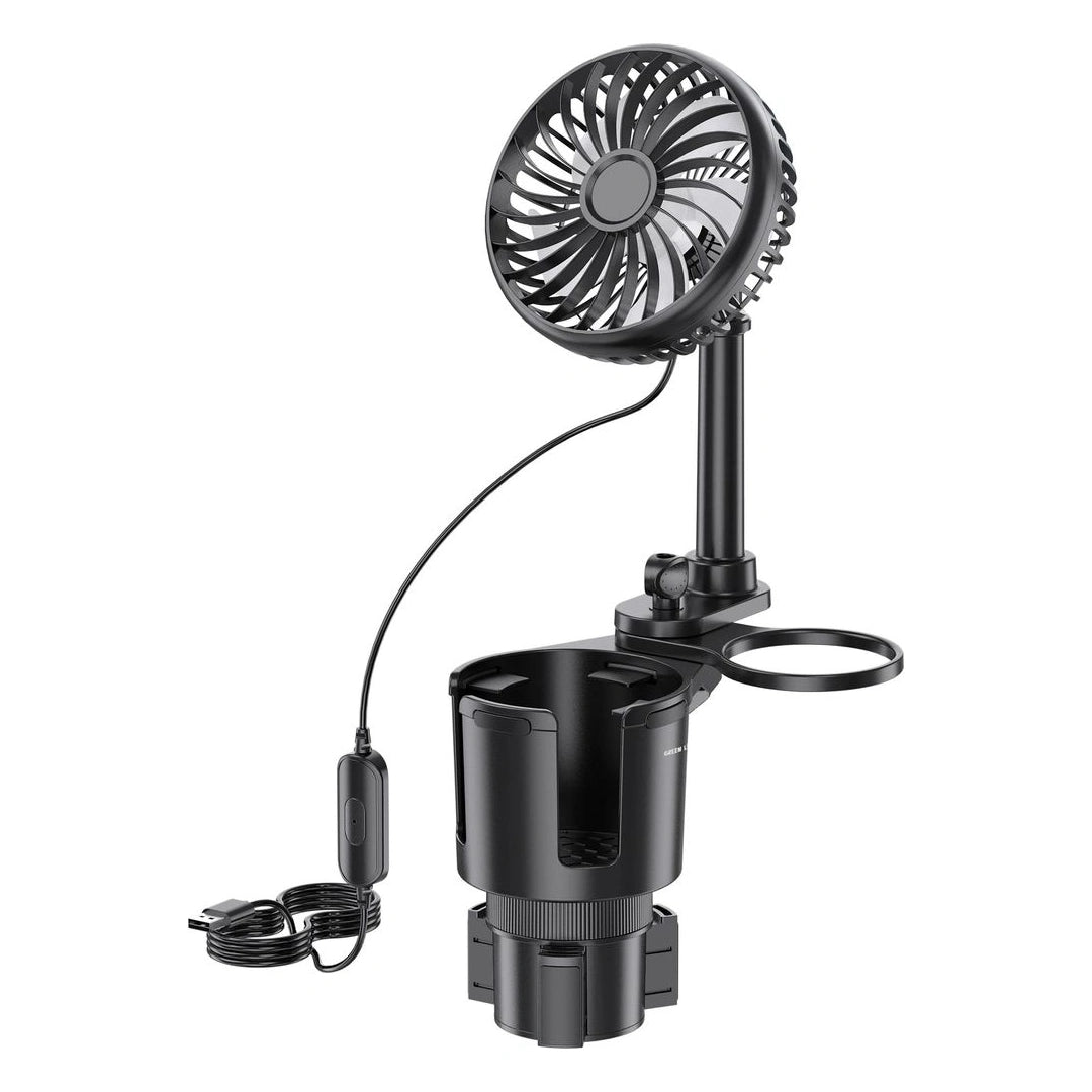 Green Lion Drive Fan Duo 2 in 1 Cup Holder with Car Fan Black