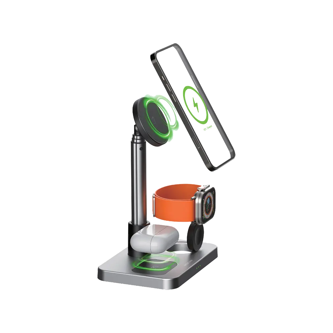 Green Lion 3 in 1 Telescopic Wireless Charger Silver