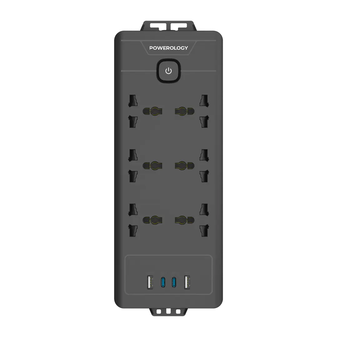 Powerology 6ac 2500w Power Strip Black