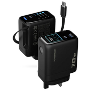 Powerology 70w Tft Adapter with Retractable Type C Cable Black