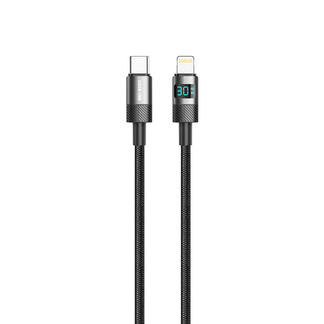 Green Lion LED Display Braided USB C to Lightning Cable Black