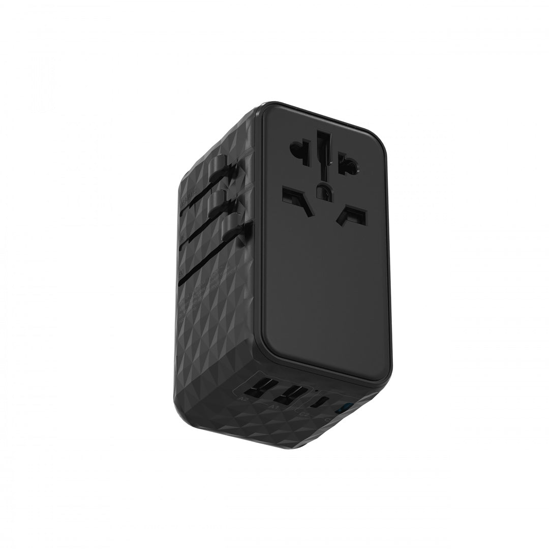 Powerology Universal Adapter 140w X2 Type C Port and X2 USB A 15w Port Black