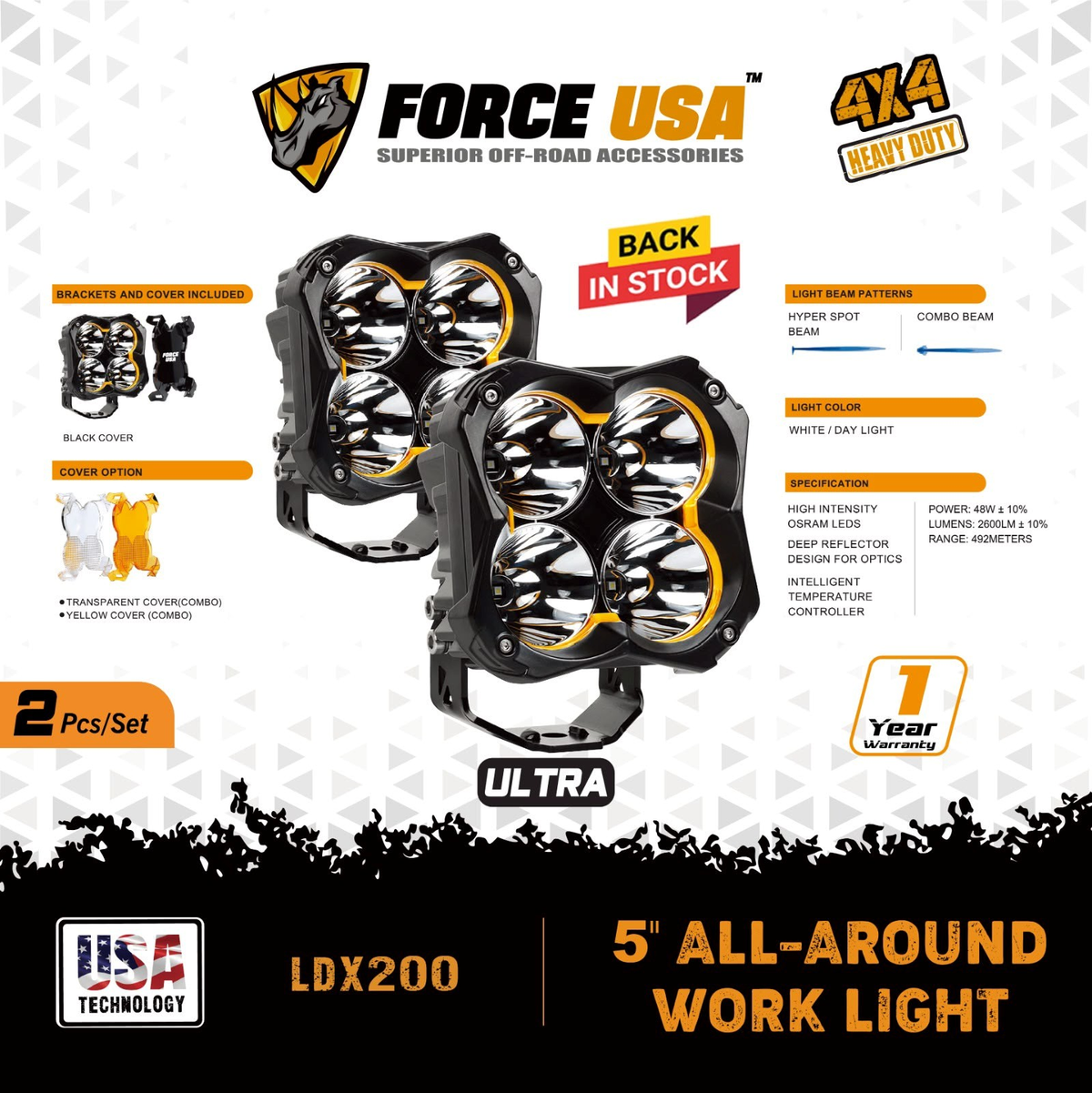 مصابيح ألترا 5 بوصات (زوج) | FORCE USA ULTRA 5" POD LIGHT (PAIR)