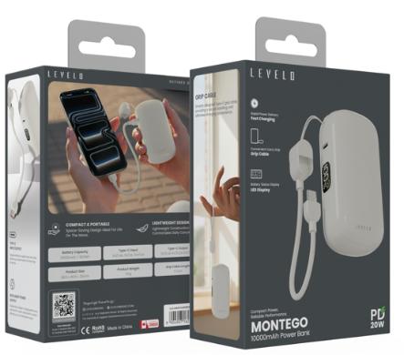باور بانك ليفيلو مونتيغو 10000 مللي أمبير مع شاشة LED – Levelo Montego – عبوة المنتج