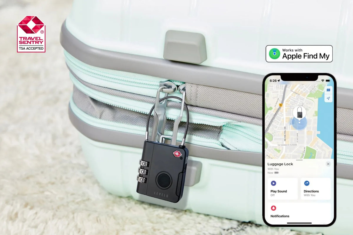 قفل أمتعة ليفيلو TabiLock بأرقام ودعم Apple Find My – أسود – تفاصيل المنتج والعبوة