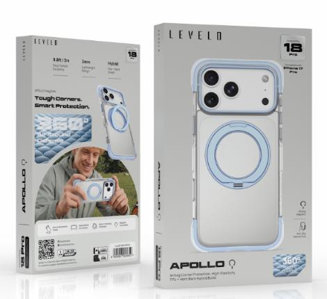 كفر ليفيلو APOLLO بحامل دوار لآيفون 18 برو وبرو ماكس – تفاصيل المنتج والعبوة