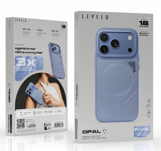 كفر ليفيلو OPAL من جلد PU لآيفون 18 برو وبرو ماكس – تفاصيل المنتج والعبوة