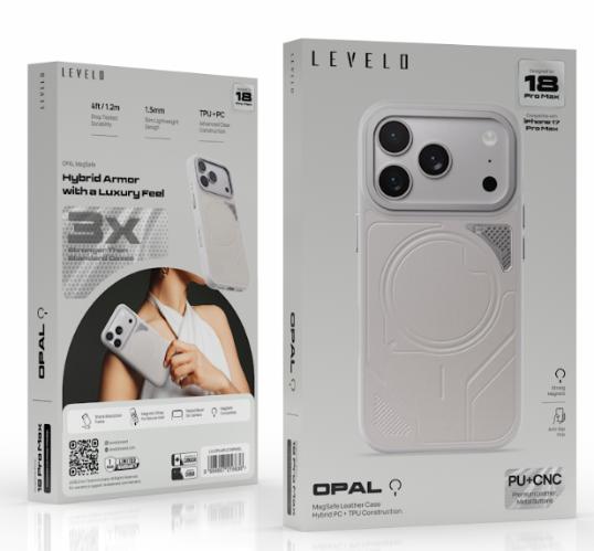 كفر ليفيلو OPAL من جلد PU لآيفون 18 برو وبرو ماكس – تفاصيل المنتج والعبوة