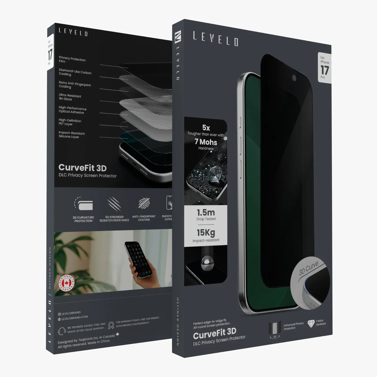 واقي شاشة ليفيلو CurveFit 3D DLC لسلسلة آيفون 17 وإير – تفاصيل المنتج والعبوة