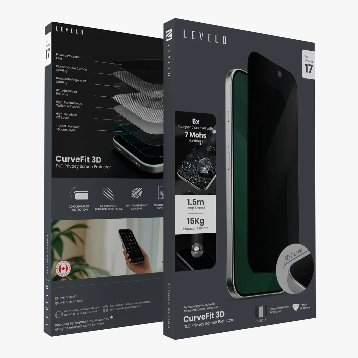 واقي شاشة ليفيلو CurveFit 3D DLC لسلسلة آيفون 17 وإير – تفاصيل المنتج والعبوة