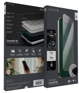 واقي شاشة ليفيلو CurveFit 3D DLC لسلسلة آيفون 17 وإير – تفاصيل المنتج والعبوة