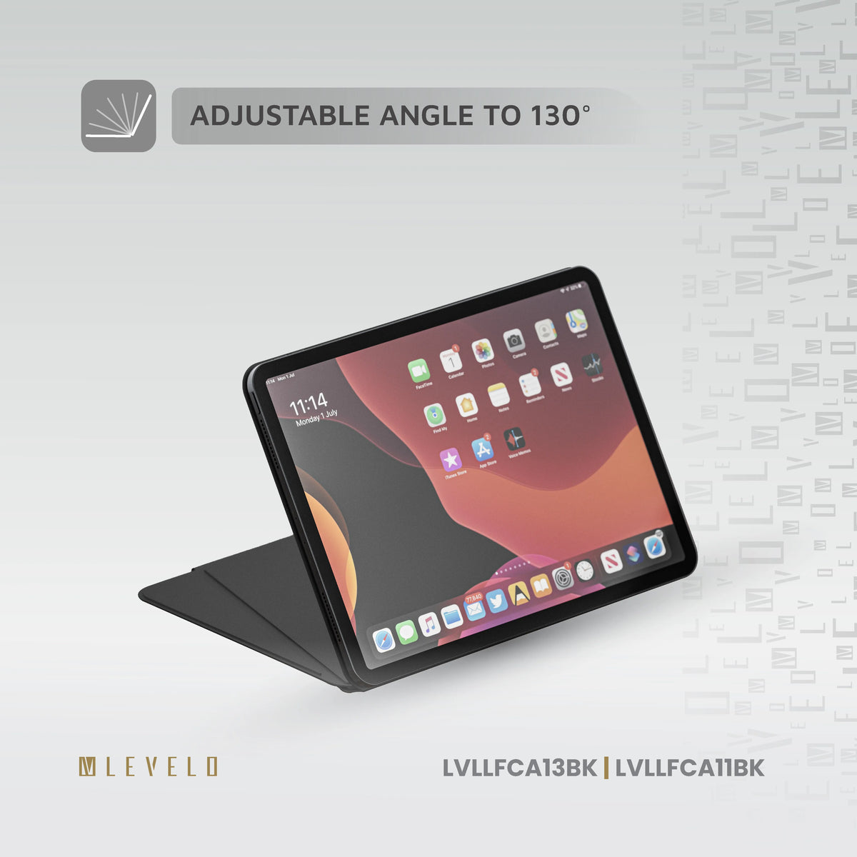 غطاء ليفيلو Luxora Folio لآيباد برو وإير – بمسند قابل للتعديل – تفاصيل المنتج والعبوة