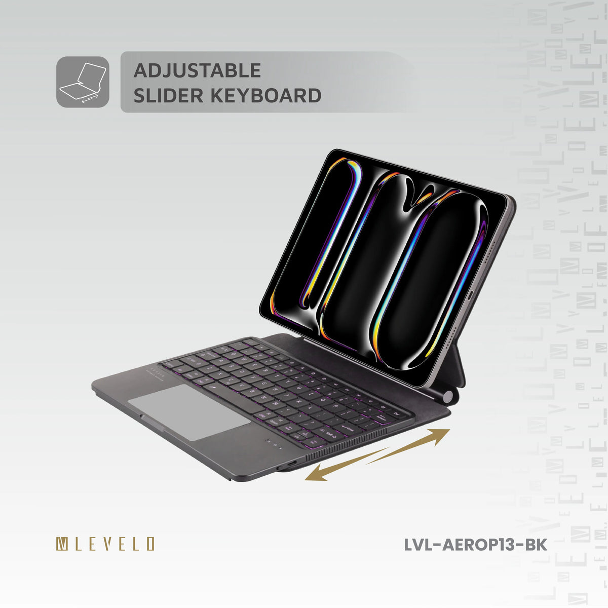 لوحة مفاتيح لاسلكية ليفيلو AeroBoard Pro لآيباد برو 2024 – أسود – تفاصيل المنتج والعبوة