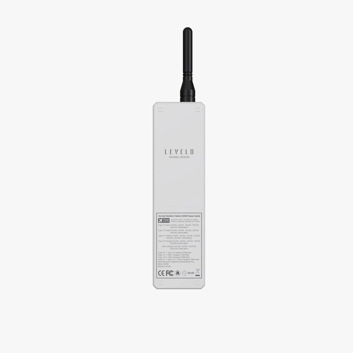 باور بانك ليفيلو Revolt سعة 20000mAh بقدرة 100W مع اتصال لاسلكي – أبيض – تفاصيل المنتج والعبوة