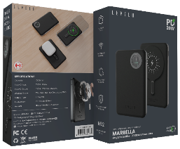 باور بانك ليفيلو Marbella مغناطيسي سعة 10000mAh بقدرة 20W – أسود داكن – تفاصيل المنتج والعبوة