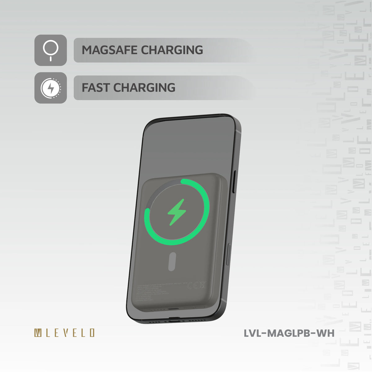 باور بانك ليفيلو MagLight سعة 8000 mAh بقدرة 20 W مع إضاءة تصوير – أبيض – تفاصيل المنتج والعبوة