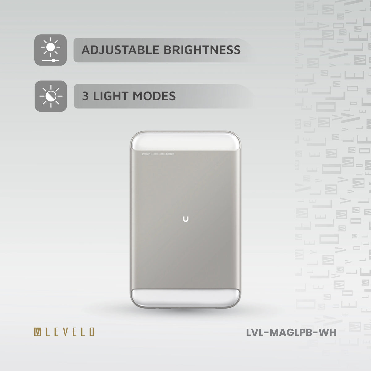 باور بانك ليفيلو MagLight سعة 8000 mAh بقدرة 20 W مع إضاءة تصوير – أبيض – تفاصيل المنتج والعبوة