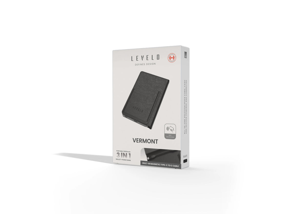 محفظة ليفيلو Vermont‏3 في 1 مع باور بانك 5000 mAh – أسود – صورة المنتج