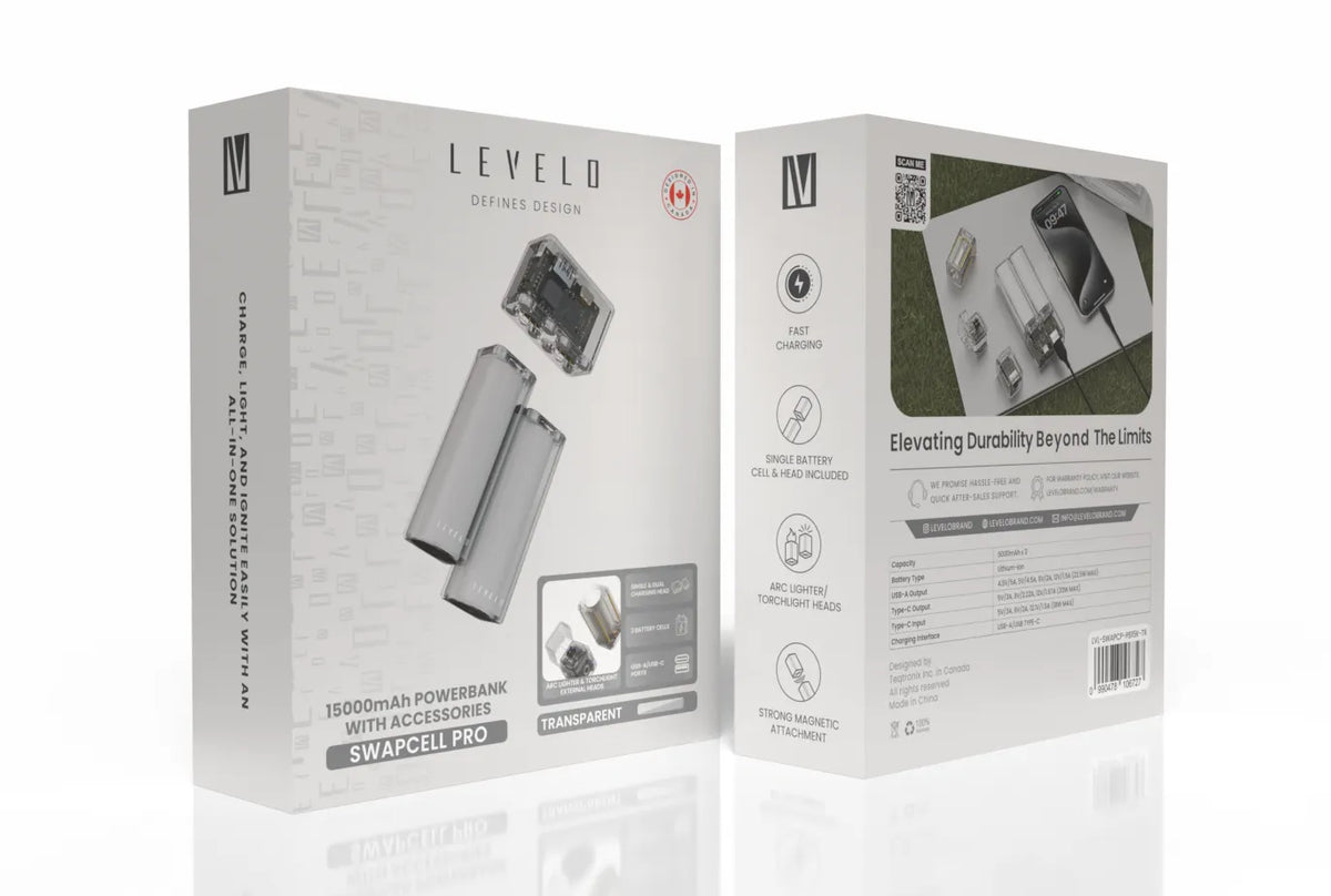 باور بانك ليفيلو SwapCell Pro بسعة إجمالية 15000 mAh ورؤوس قابلة للتبديل – شفاف – صورة المنتج
