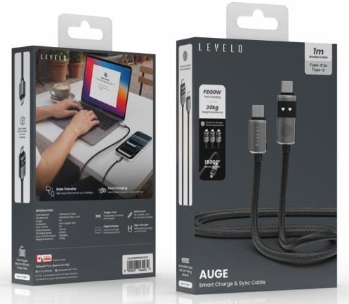 كابل ليفيلو Auge من USB-C إلى USB-C بقدرة 60 واط وطول متر – تفاصيل المنتج والعبوة