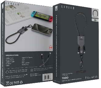 كابل حمل ليفيلو Tugo من USB-C إلى USB-C بقدرة 60 واط – 0.3 متر – تفاصيل المنتج والعبوة