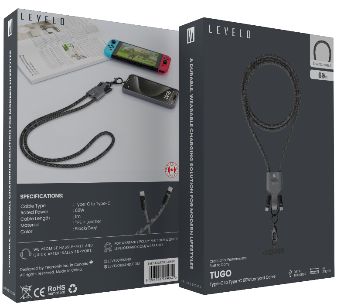 كابل حمل ليفيلو Tugo من USB-C إلى USB-C بقدرة 60 واط – 1 متر – تفاصيل المنتج والعبوة