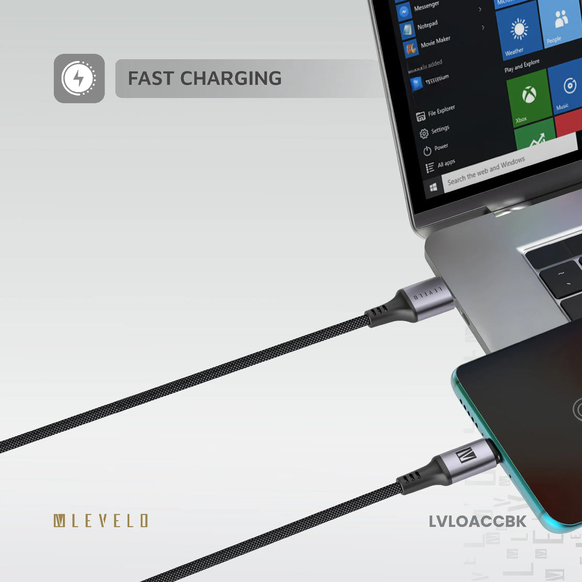 كابل ليفيلو Otto من USB-A إلى USB-C بقدرة 18 واط – 1.2 متر – تفاصيل المنتج والعبوة