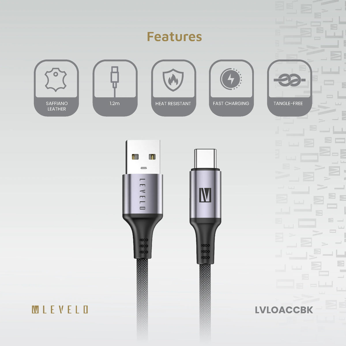 كابل ليفيلو Otto من USB-A إلى USB-C بقدرة 18 واط – 1.2 متر – تفاصيل المنتج والعبوة