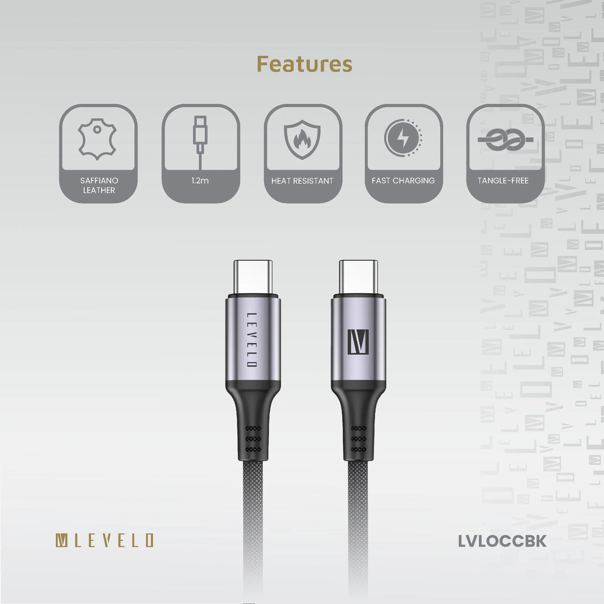 كابل ليفيلو Otto من USB-C إلى USB-C بقدرة 60 واط – 1.2 متر – تفاصيل المنتج والعبوة
