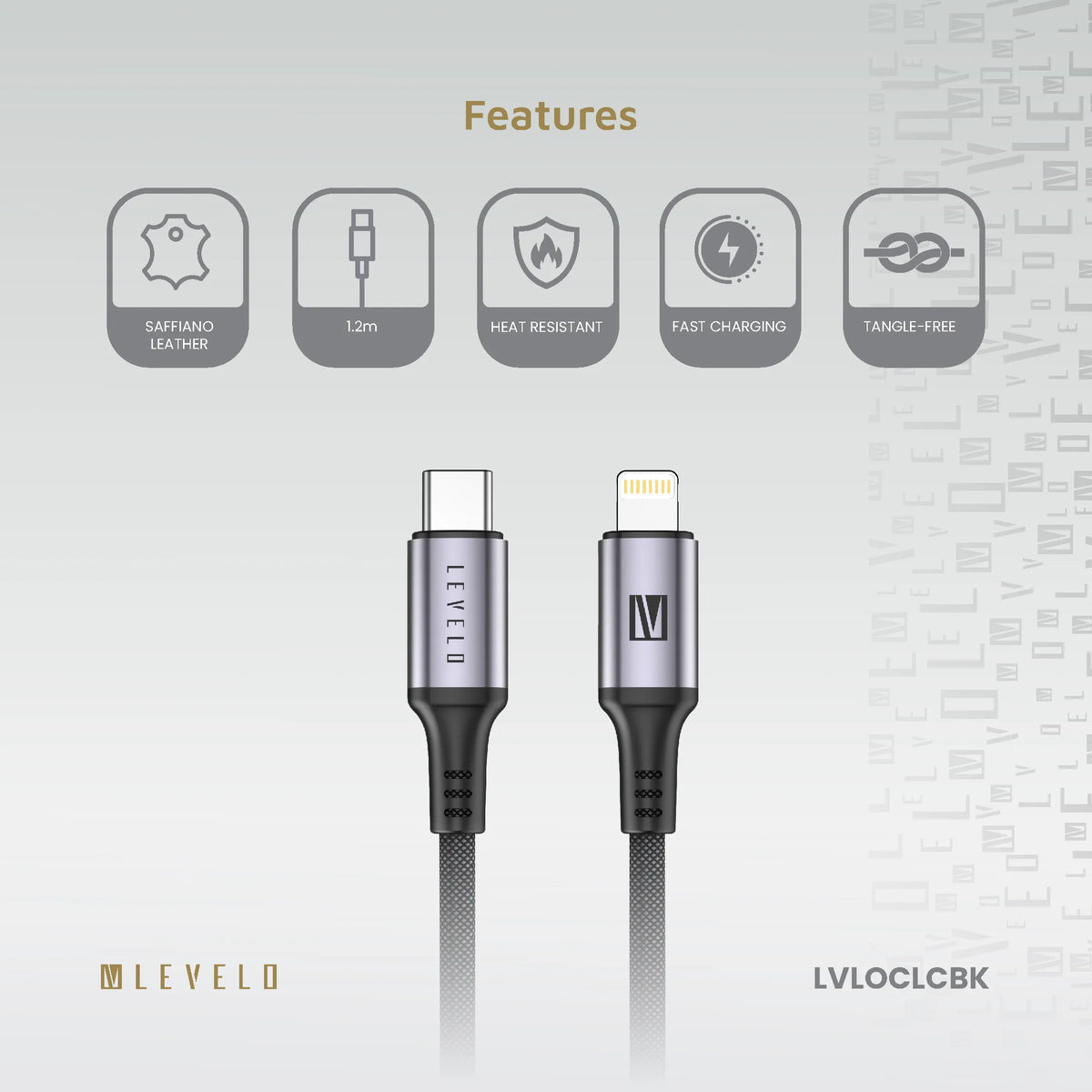 كابل ليفيلو Otto من USB-C إلى Lightning بقدرة 30 واط – 1.2 متر – تفاصيل المنتج والعبوة