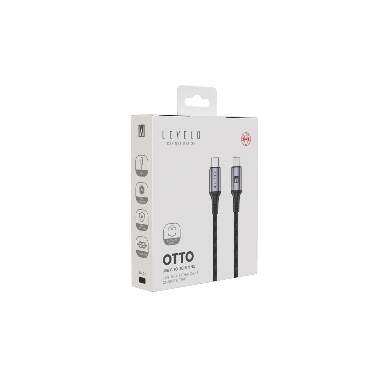 كابل ليفيلو Otto من USB-C إلى Lightning بقدرة 30 واط – 1.2 متر – تفاصيل المنتج والعبوة