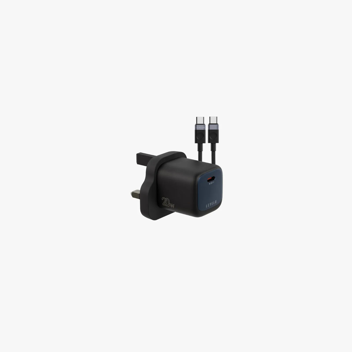 شاحن ليفيلو Vero GaN ‏20 واط بقابس بريطاني مع كابل USB-C إلى USB-C – صورة المنتج