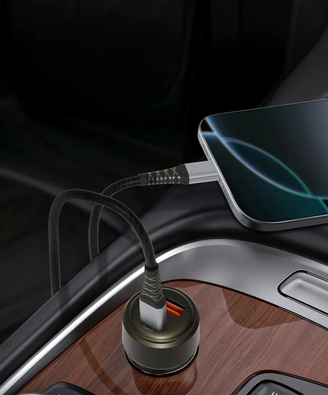 شاحن سيارة ليفيلو Nori Mini بمنفذين وإجمالي 60 واط مع كابل USB-C إلى Lightning – تفاصيل المنتج والعبوة