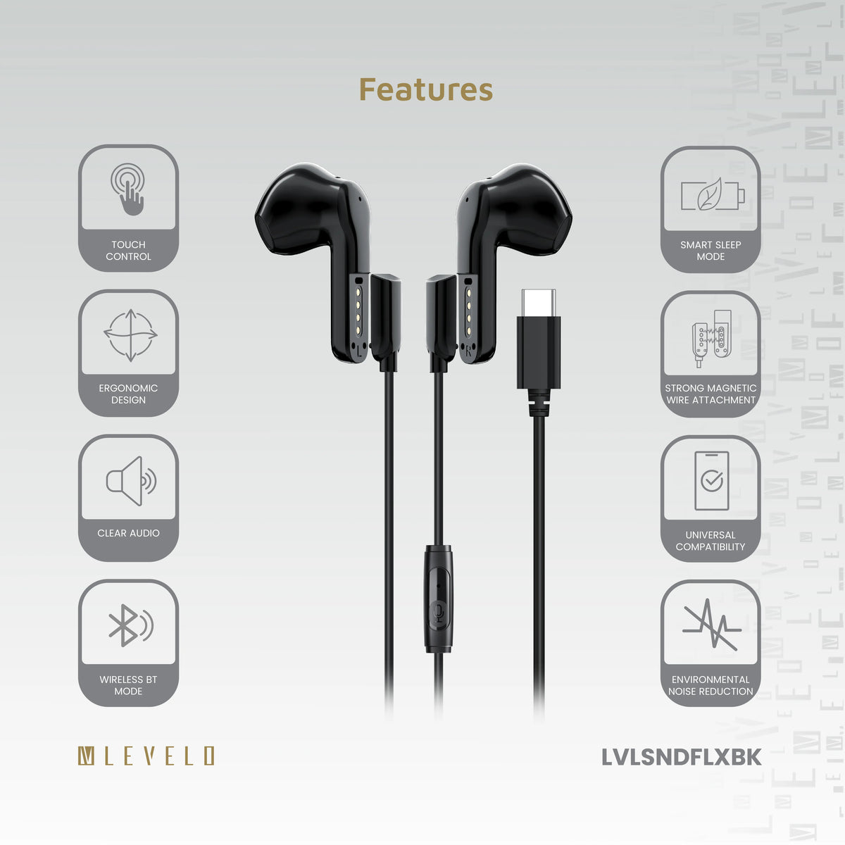 سماعات ليفيلو Soundflex ‏2 في 1 – لاسلكية وسلكية USB-C – تفاصيل المنتج والعبوة