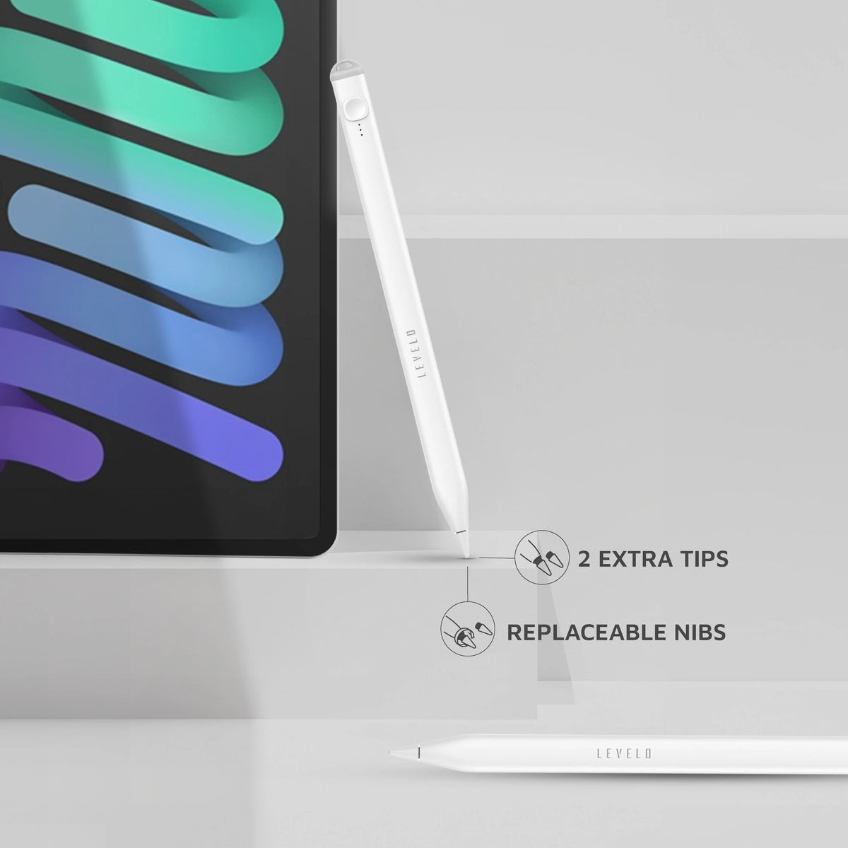 قلم ليفيلو Skyflex لأجهزة iPad – أبيض – تفاصيل المنتج والعبوة