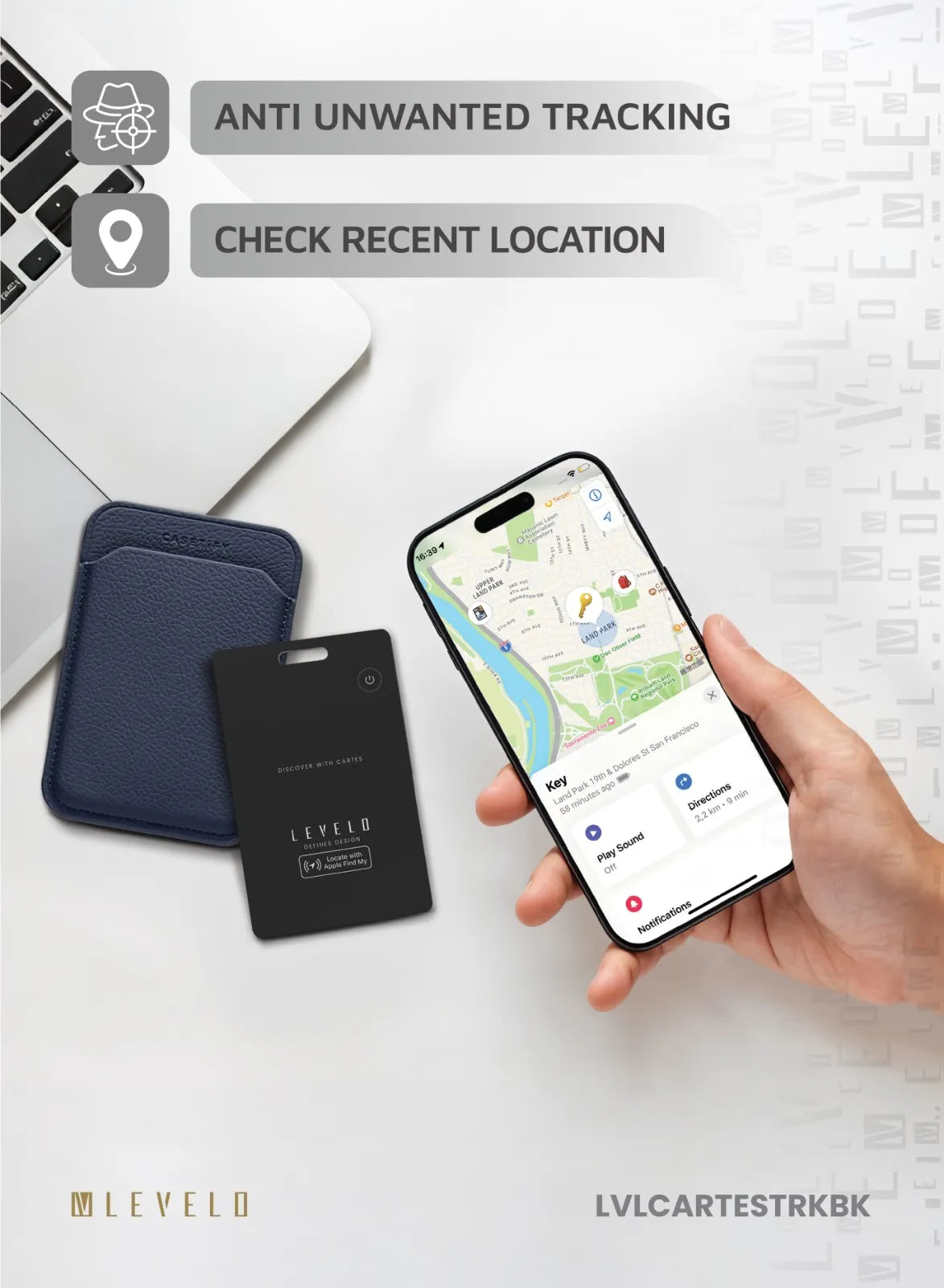 بطاقة تتبع ليفيلو Cartes متوافقة مع Apple Find My – أسود – تفاصيل المنتج والعبوة