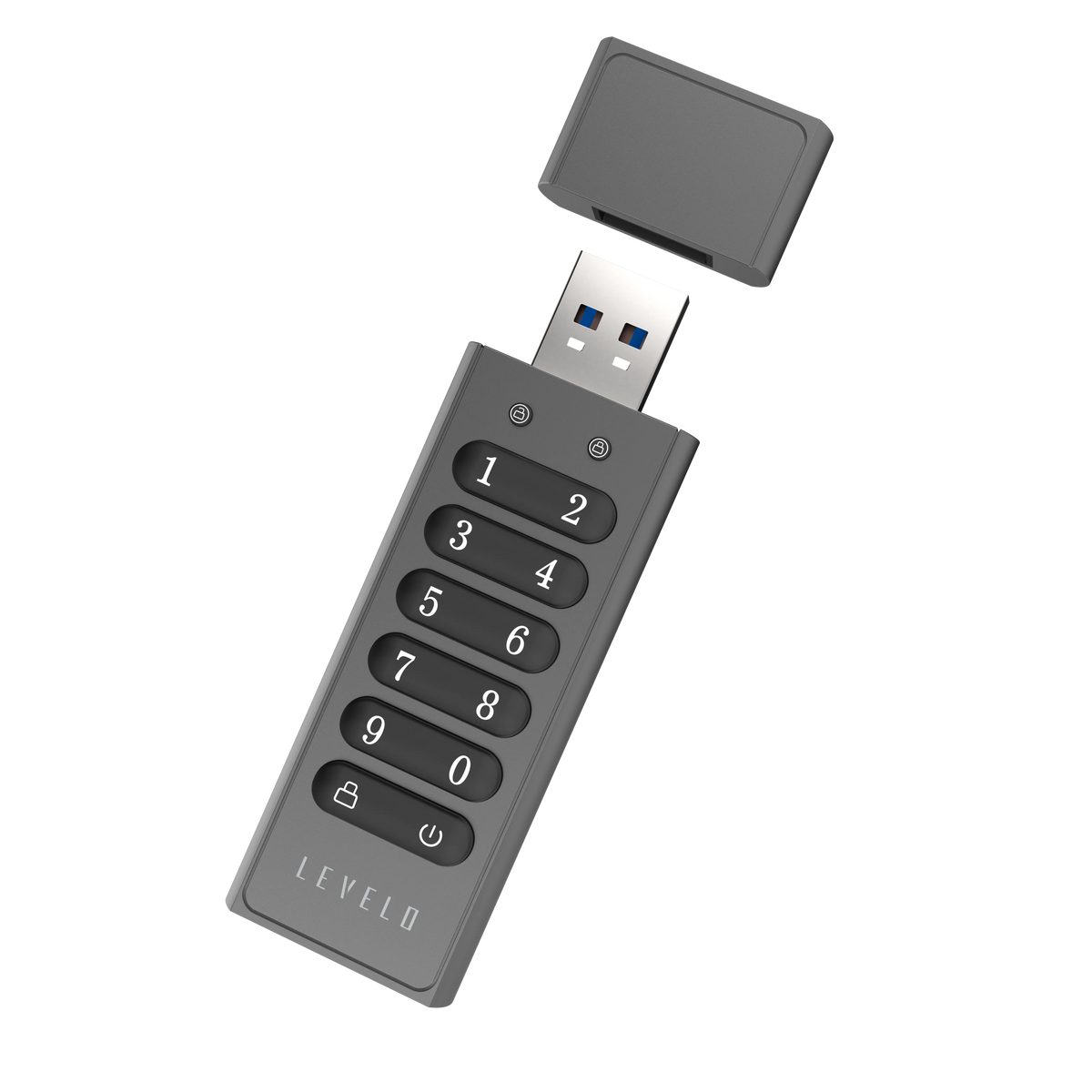 ذاكرة USB ليفيلو Lockvault المشفّرة بسعة 128 جيجابايت ولوحة أرقام – تفاصيل المنتج والعبوة