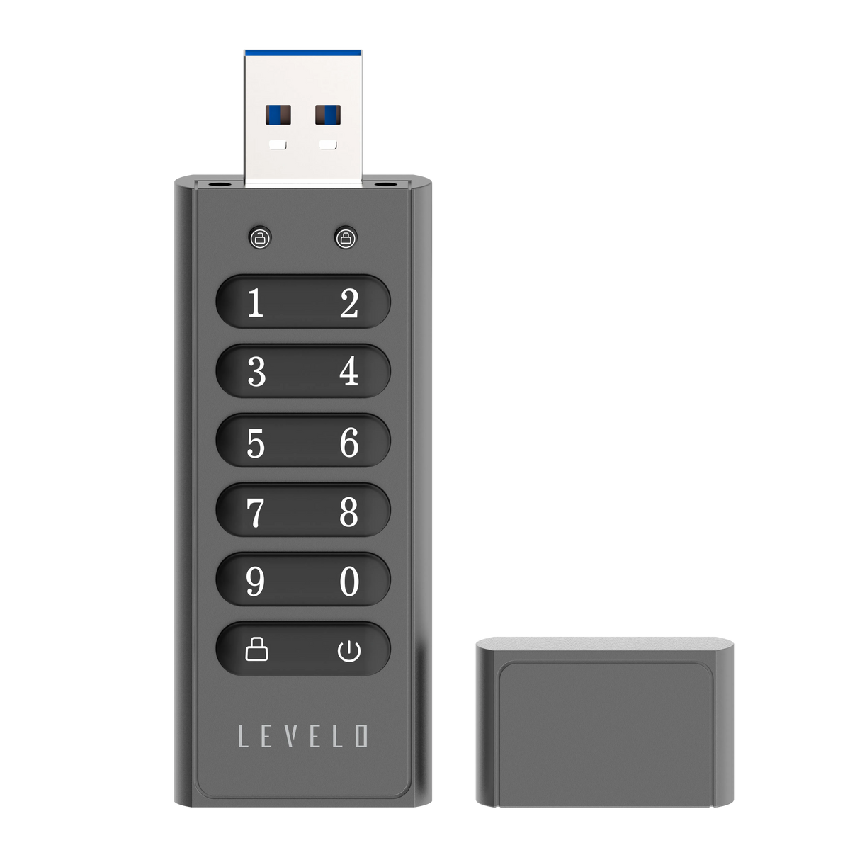 ذاكرة USB ليفيلو Lockvault المشفّرة بسعة 128 جيجابايت ولوحة أرقام – تفاصيل المنتج والعبوة