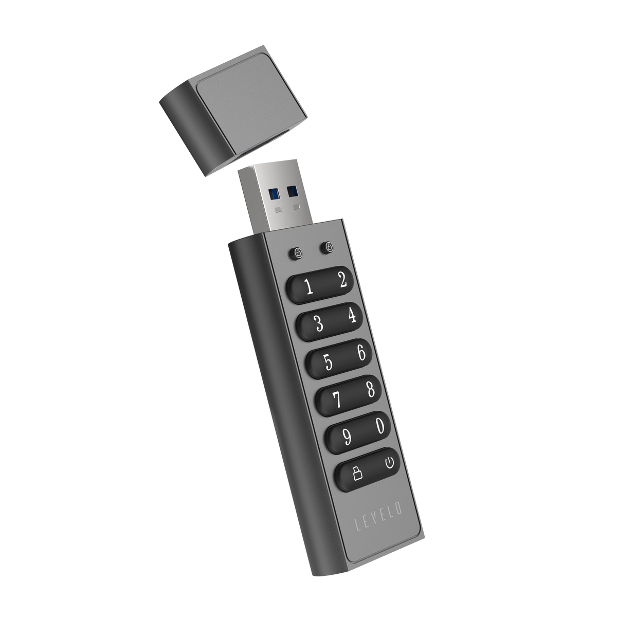 ذاكرة USB ليفيلو Lockvault المشفّرة بسعة 128 جيجابايت ولوحة أرقام – تفاصيل المنتج والعبوة