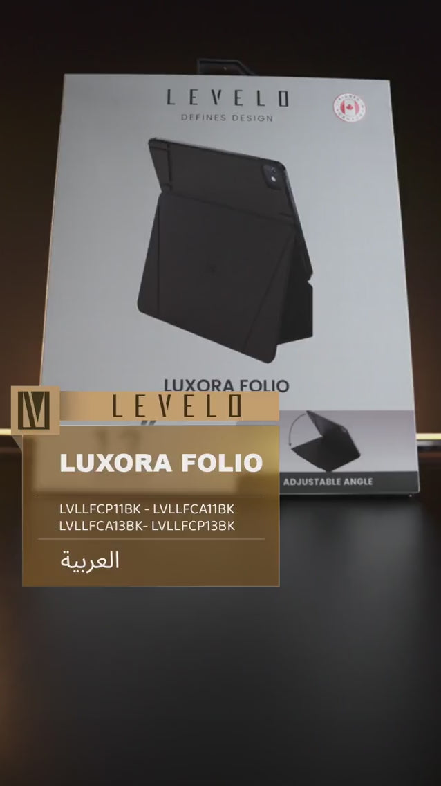 تحميل الفيديو: عرض أغطية ليفيلو Luxora Folio؛ الطلب يشمل مقاس الغطاء المحدد فقط دون الآيباد