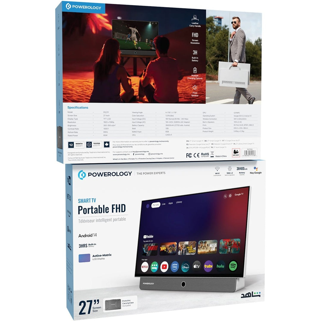 شاشة تلفزيون محمول 27 بوصة اندرويد باورلوجي 38400 مللي امبير مع حقيبة للحمل | Powerology 27" Android Portable TV Screen, 38400mAh, with Carrying Bag | صورة المنتج 8 / Product image 8