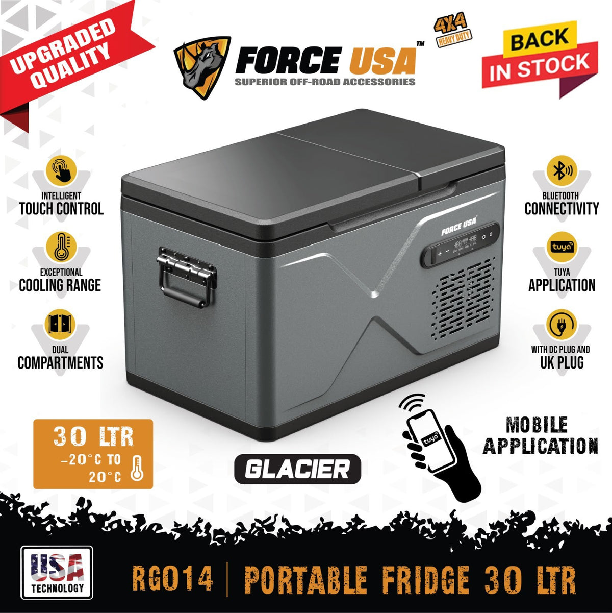 ثلاجة جلاسيار محمولة سعة 30 لتر | FORCE USA GLACIAR PORTABLE 30LFRIDGE