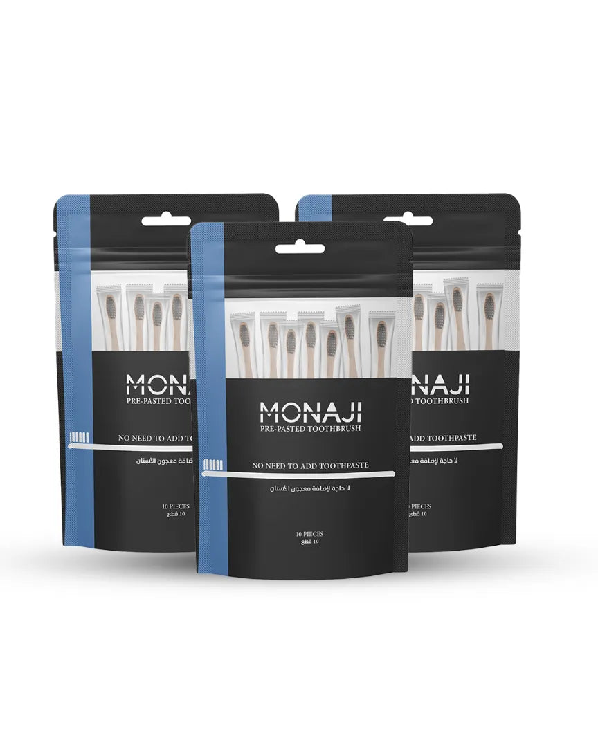 Smile Squad - 3 علب فرشاة خيزران Monaji جاهزة للاستخدام | 30 فرشاة | Smile Squad – 3 Packs Monaji Prepasted Bamboo Brushes | 30 Brushes