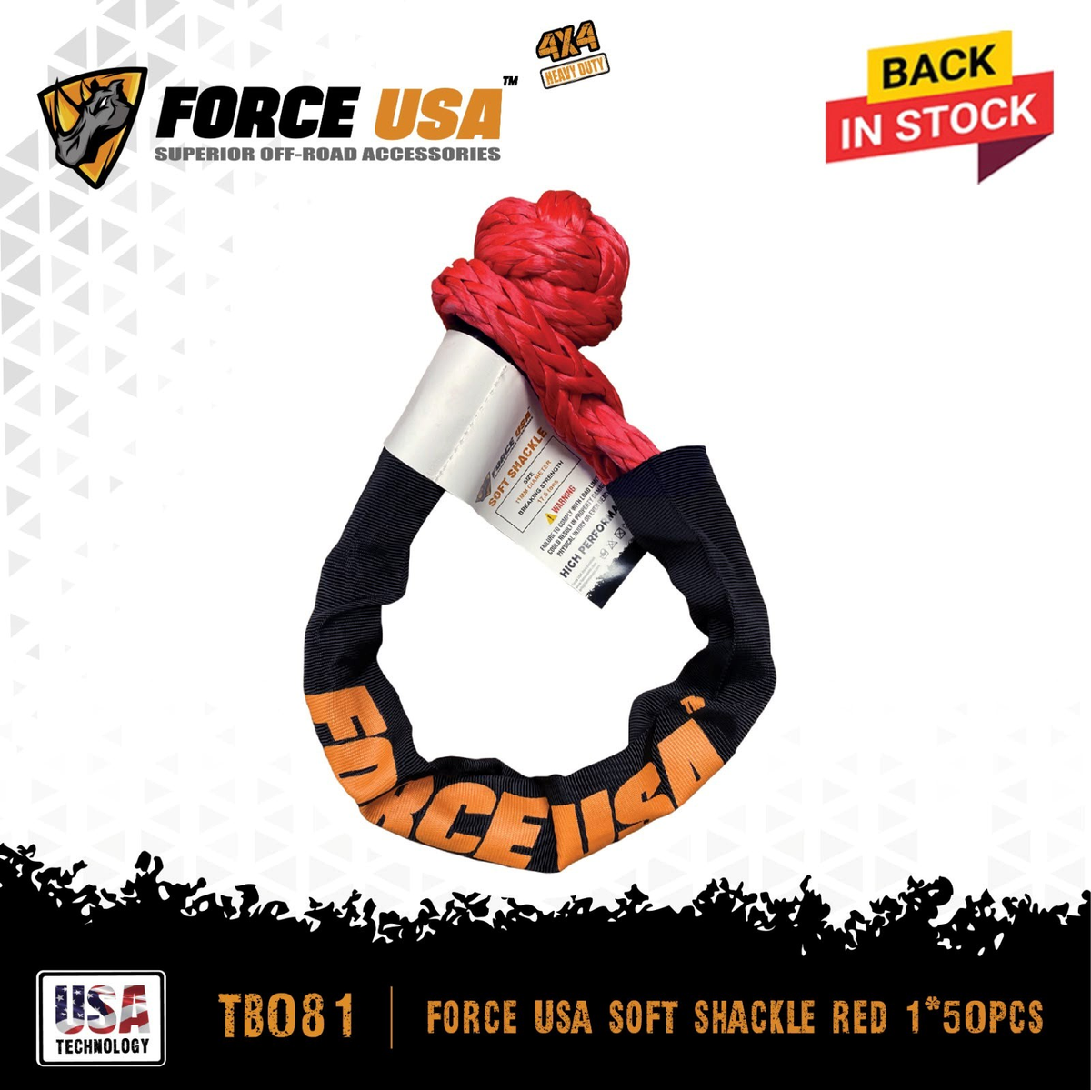 قيد سحب ناعم - أحمر | FORCE USA SOFT SHACKLE RED