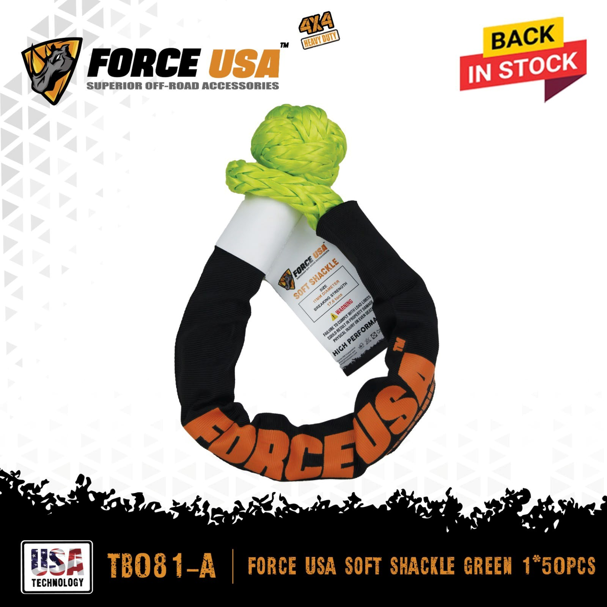قيد سحب ناعم - أخضر | FORCE USA SOFT SHACKLE GREEN