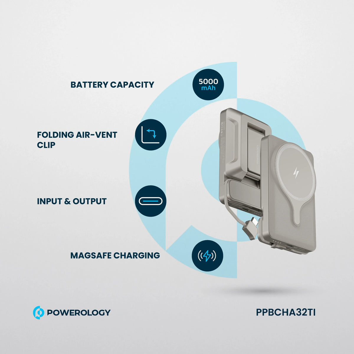 Powerology 5000 m Ah Power Bank MagSafe Charging Air-Vent Mount - Titanum – image 2
