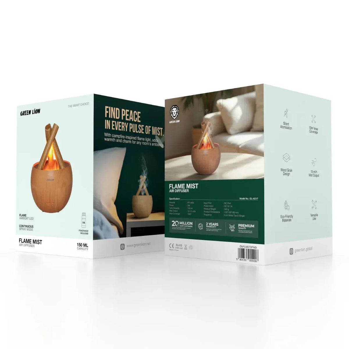 Green Lion Flame Mist Air Diffuser 150 ml - Wooden – image 3